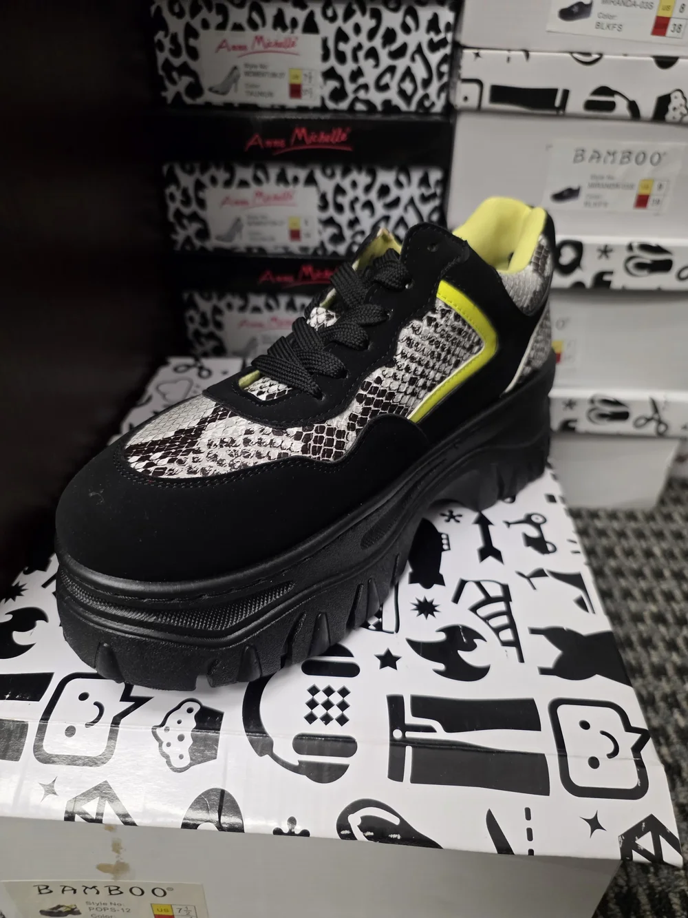 BAMBOO Black Sneakers with Yellow Accent